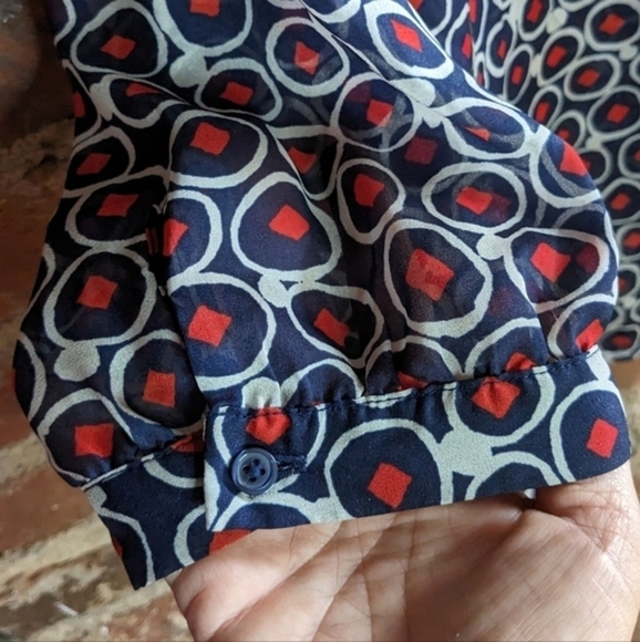 The Limited Medium Blue, Red & White Abstract‎ Sheer Tunic Blouse - Picture 4 of 12